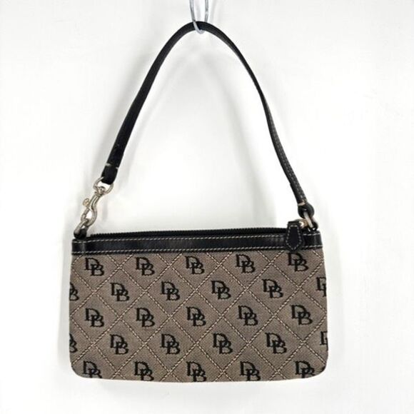 Dooney & Bourke Women's Quilted Monogram Logo Purse Shoulder Bag Black Tan Small - Picture 1 of 11